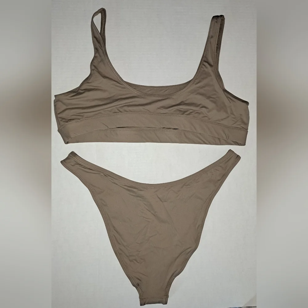 ❤️NWT SKIMS 2 Piece Swim Scoop neck top Cheeky tanga Bikini Set Nude DESERT 3X